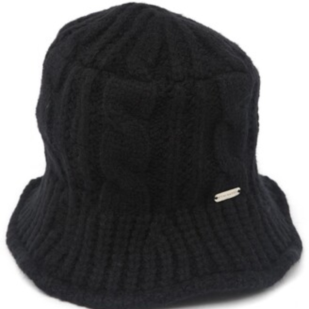 Steve Madden Women's Black Cable Knit Bucket Hat W/Moldable Brim